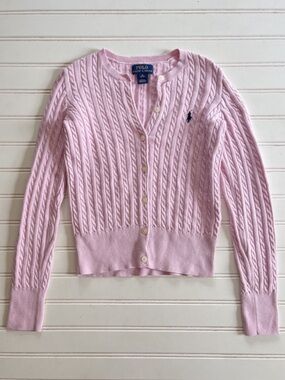 POLO RALPH LAUREN VGUC Blush Pink Cable Knit Cardigan Sweater